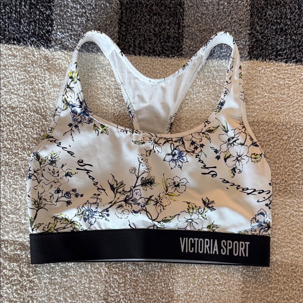 Victoria Sport Floral Sports Bra - White and Blue